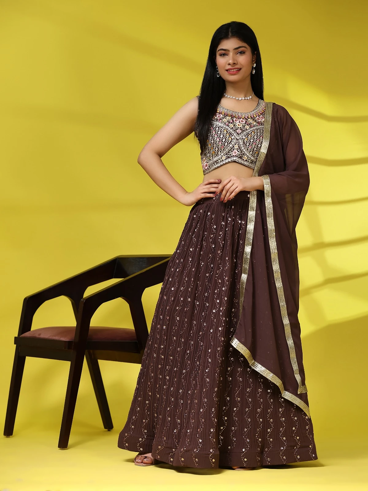 Amoha Design No C1014 Imported Georgette Wholesale Readymade Lehenga Saree Catalog — Wholesale Sarees, AMOHA wholesale from Surat - Gallery Image 3